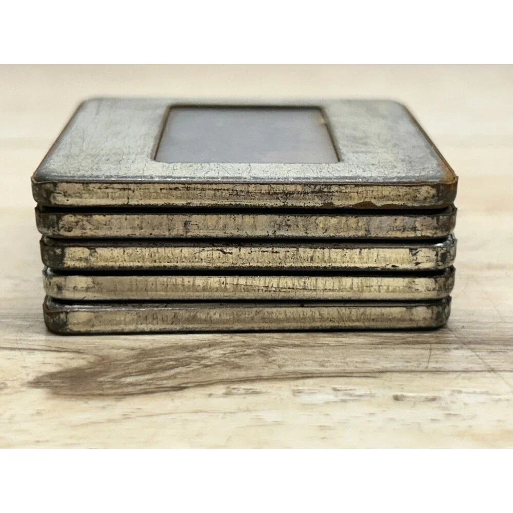 Vtg Stop Color Tin And Glass 5 Lantern Slides Brussels Buldings Made In Belgium